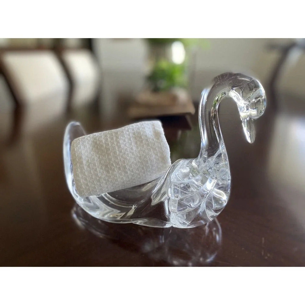 Vintage MCM Lucite Clear Swan Set of 2 Towel & Soap Holders 9